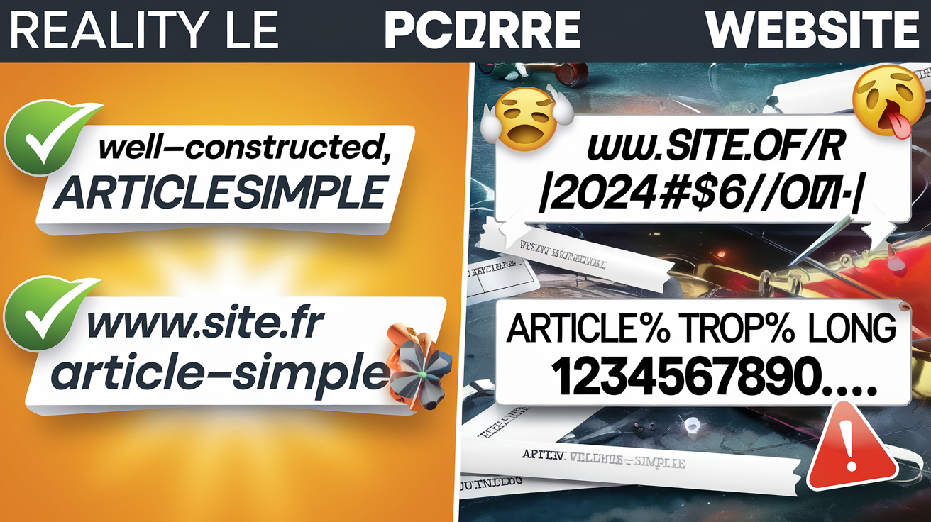 Comparatif humoristique entre une URL SEO-friendly et une URL catastrophique.