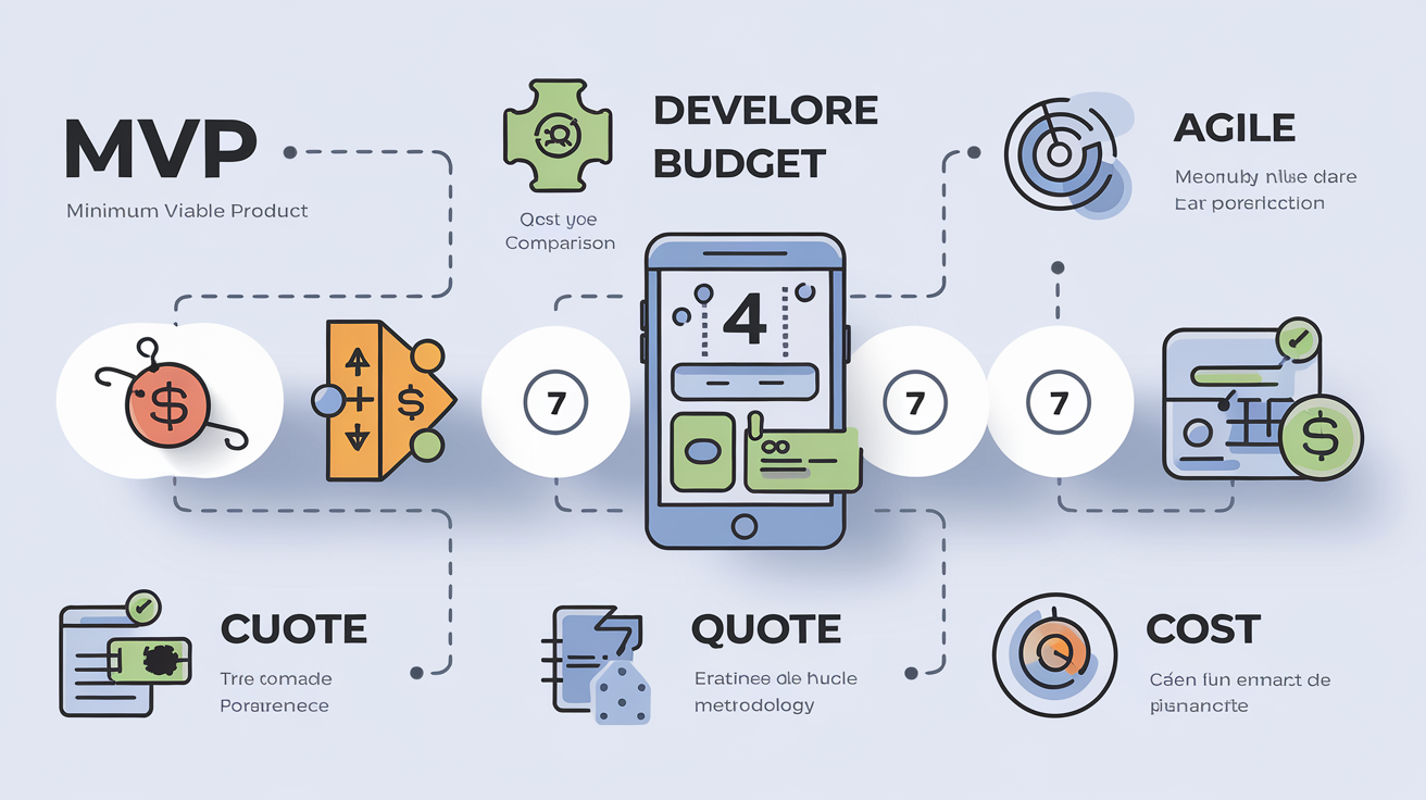 Représentation visuelle d'un budget maîtrisé pour le développement d'une application mobile, avec des étapes claires et des choix stratégiques.