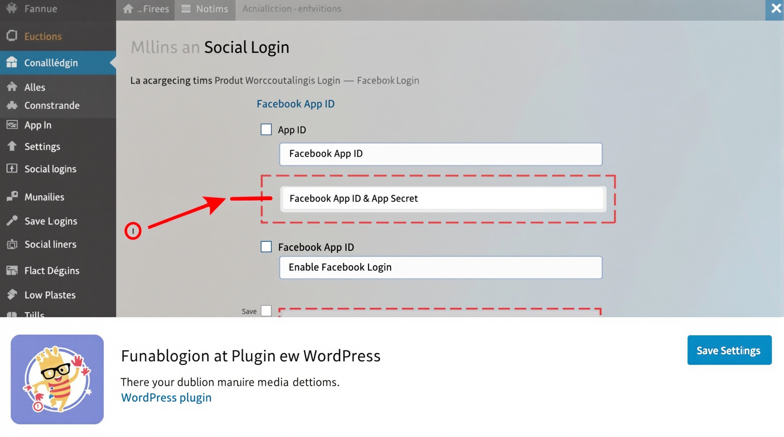 Champs App ID et App Secret plugin WordPress social login