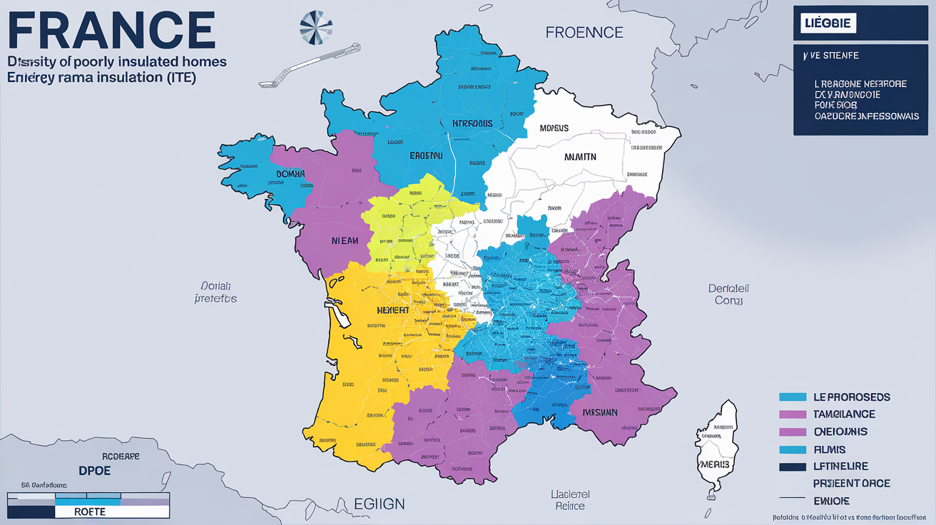 Carte fictive ciblage géographique passoires thermiques ITE France