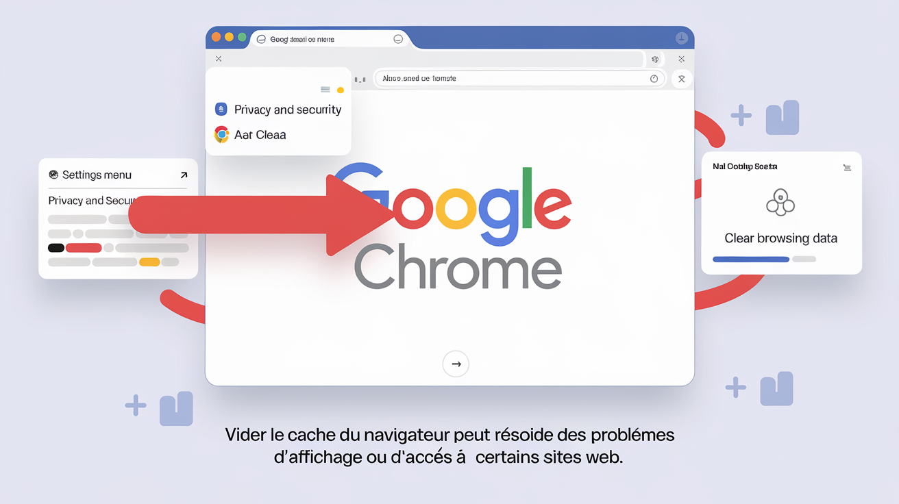 Effacer le cache et les cookies sous Google Chrome pour résoudre un problème d'affichage de site web.
