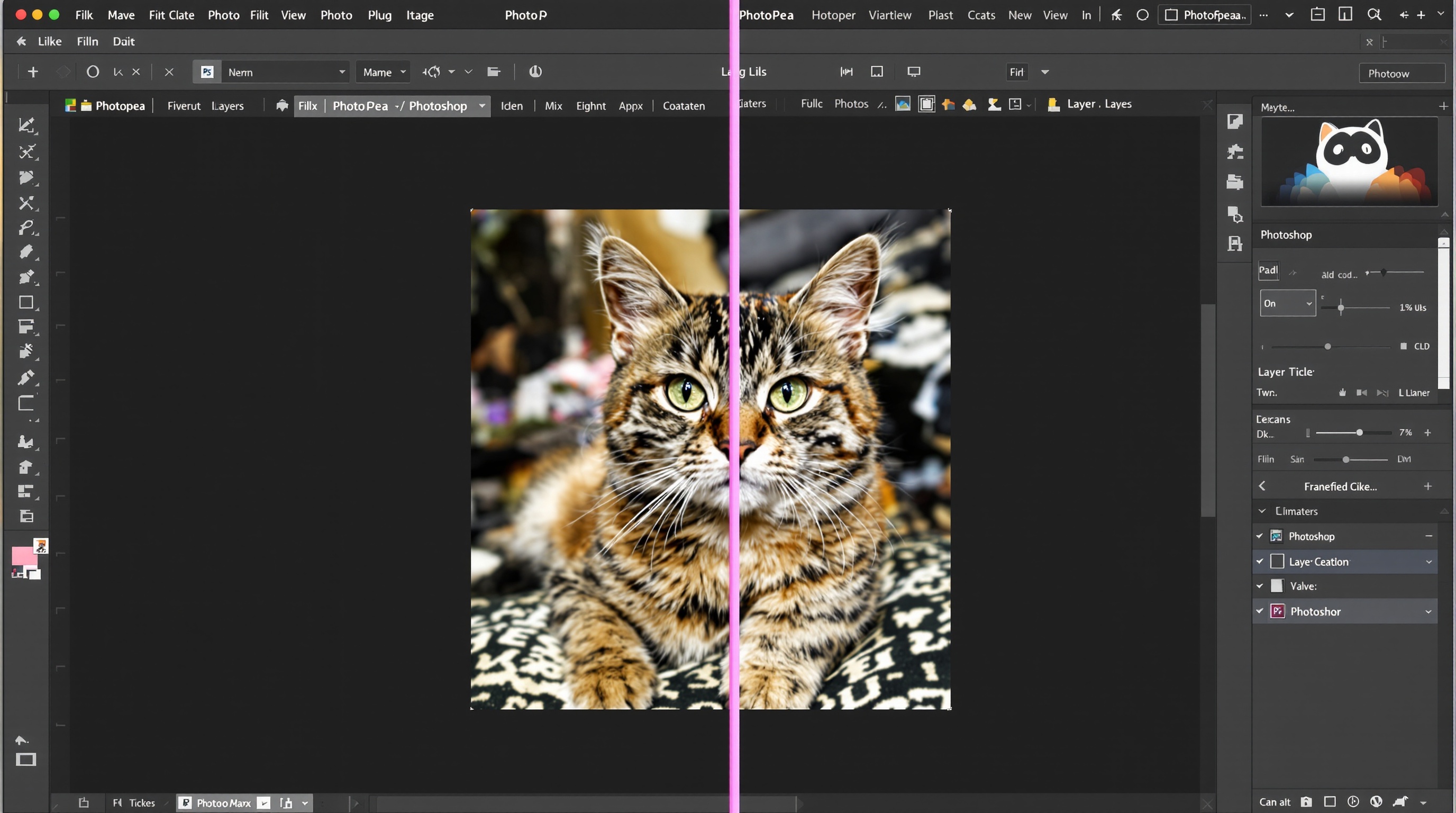 Comparaison des interfaces de Photopea et Photoshop