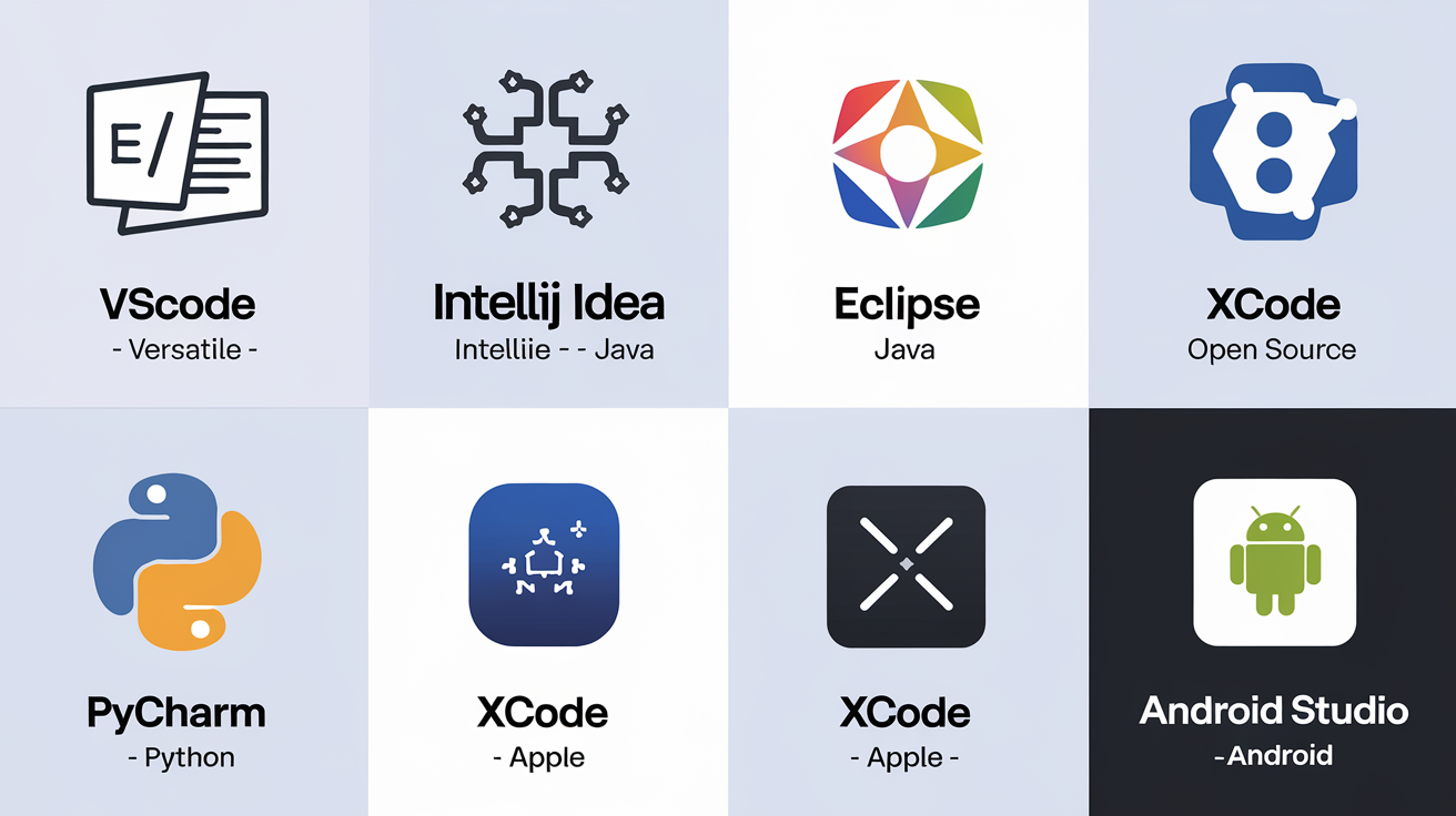 Tableau comparatif IDE populaires avec spécialités : VSCode - Polyvalent, IntelliJ - Java, PyCharm - Python…
