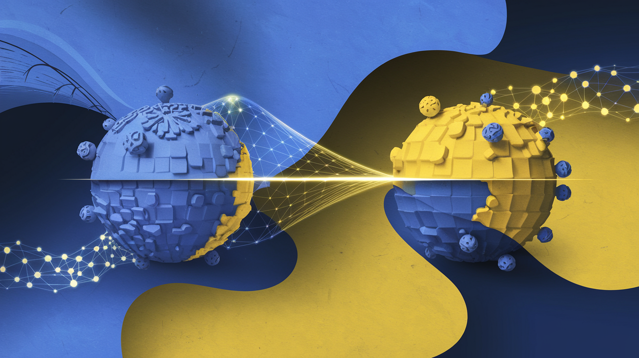 Connexion entre deux continents illustrant l'accès à de nouveaux marchés via une joint-venture.