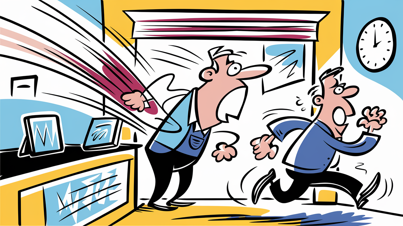 Illustration humoristique d'un client qui s'enfuit, symbole du churn