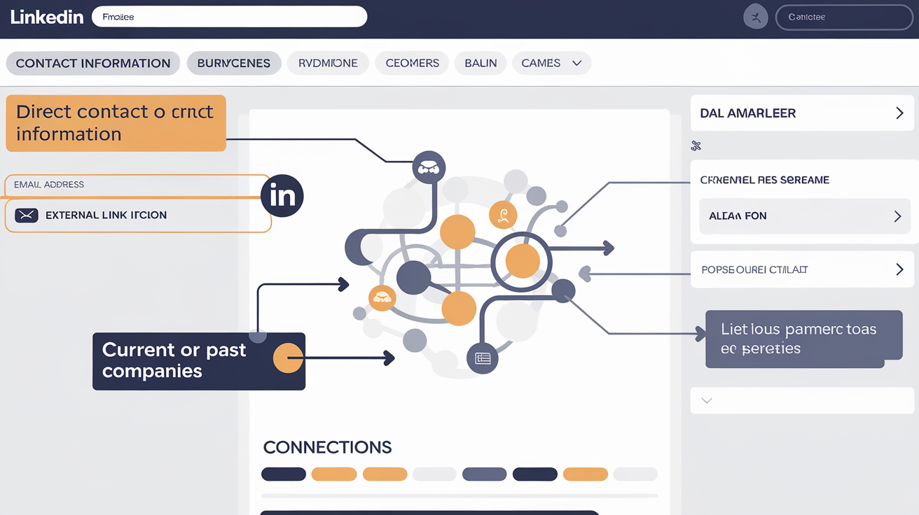 Exemple interface profil LinkedIn avec zones contact email annotées