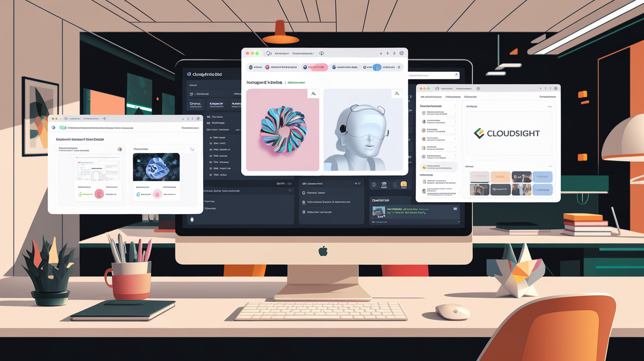 Bureau d'expert web, écran avec plusieurs outils de reconnaissance d'images avancés.
