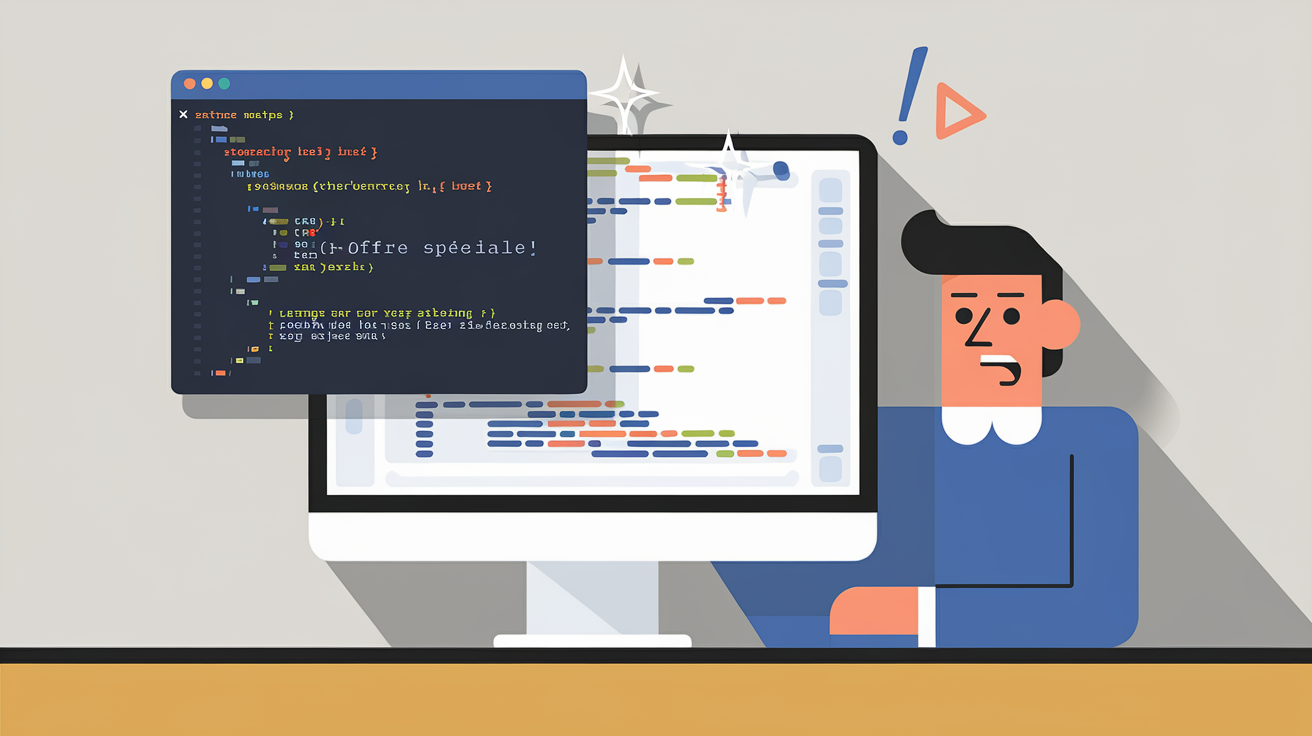 Illustration humoristique d'une fenêtre pop-up surgissant sur un écran d'ordinateur
