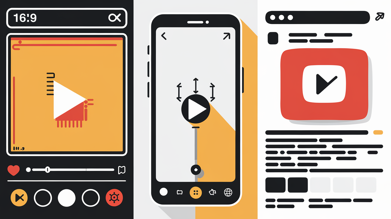 Schéma : 16:9 sur ordinateur, vertical sur mobile/Shorts et validation publication YouTube.