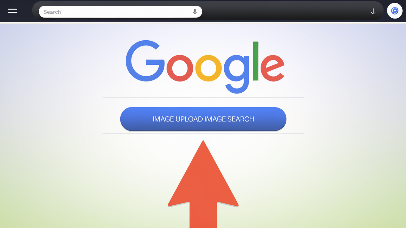Interface Google Images, flèche vers le bouton recherche par image