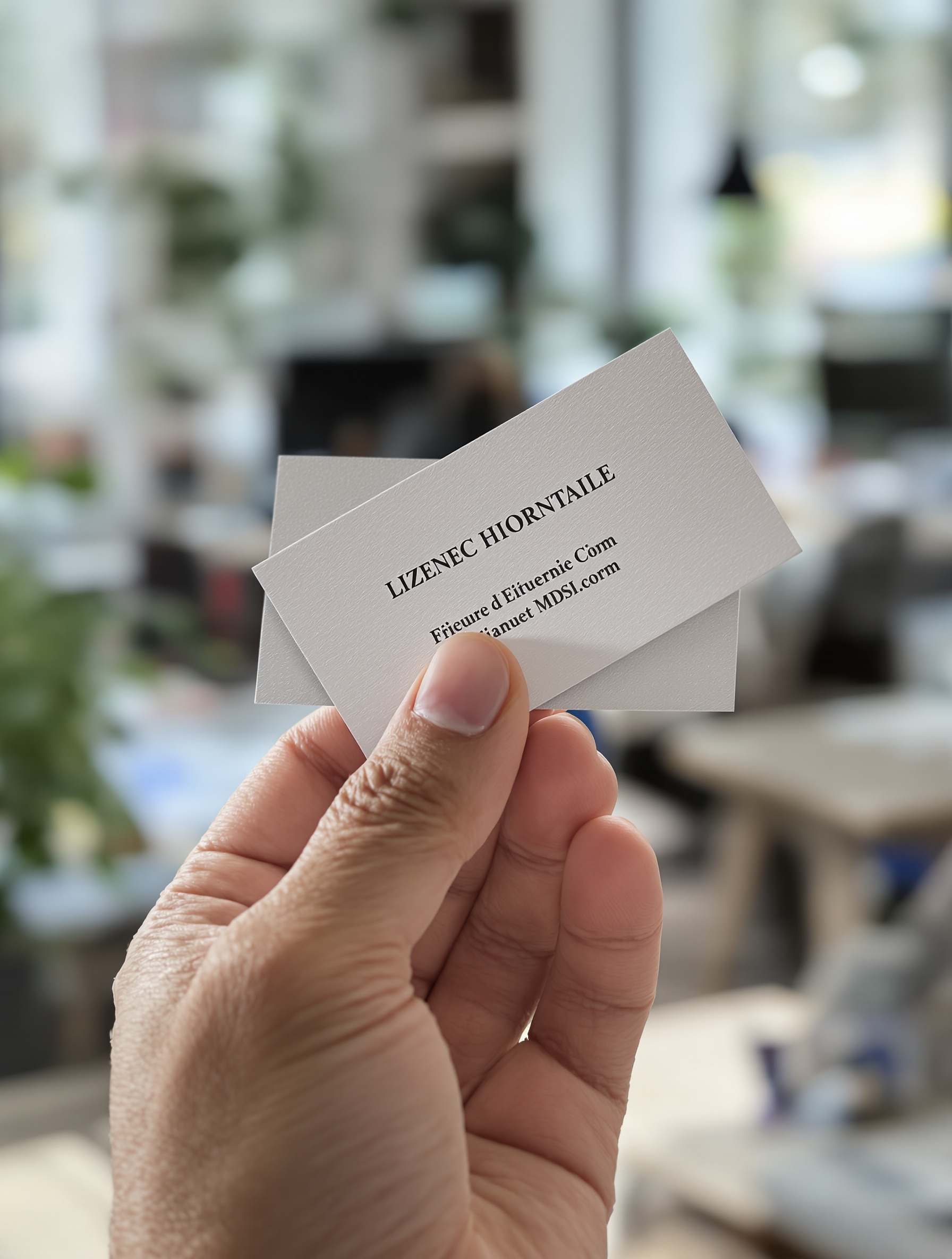 Main tenant une carte de visite élégante et tactile
