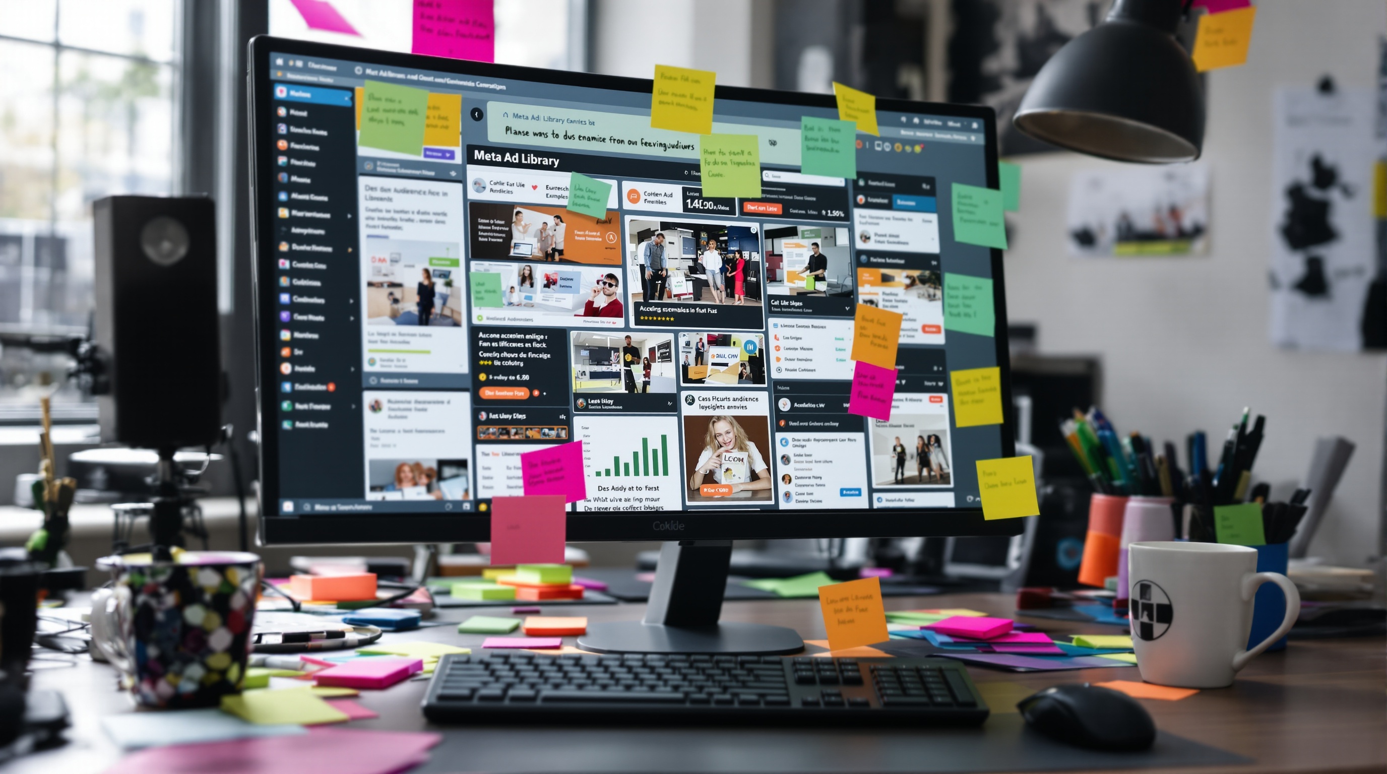 écran bibliothèque publicitaire Meta workspace marketer