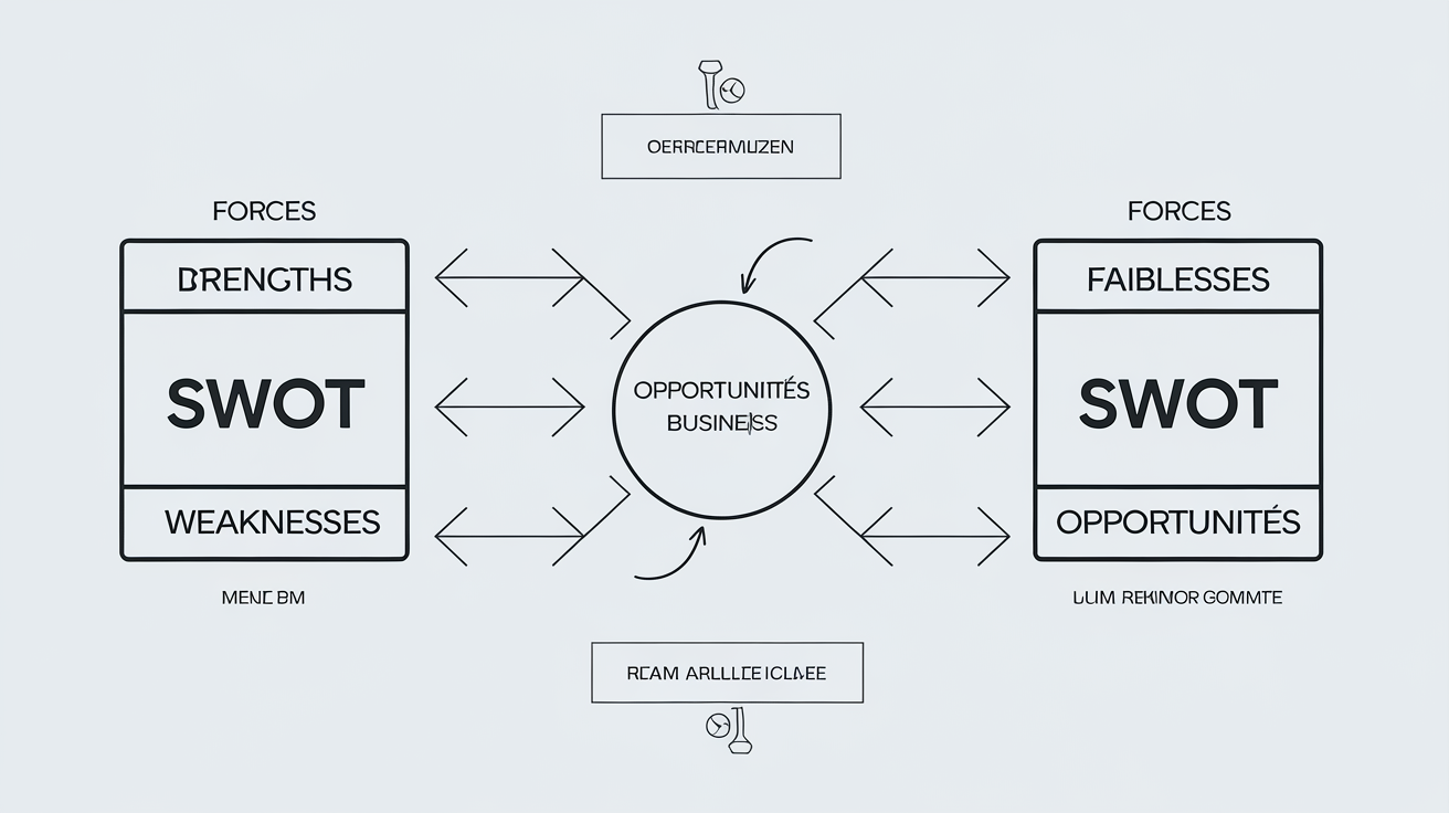 Schéma SWOT simplifié pour analyse forces/faiblesses des concurrents.