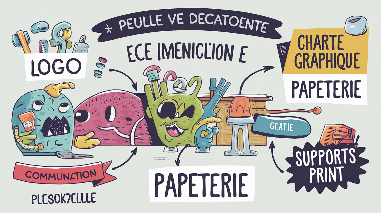 Tableau illustrant postes création identité visuelle agence communication