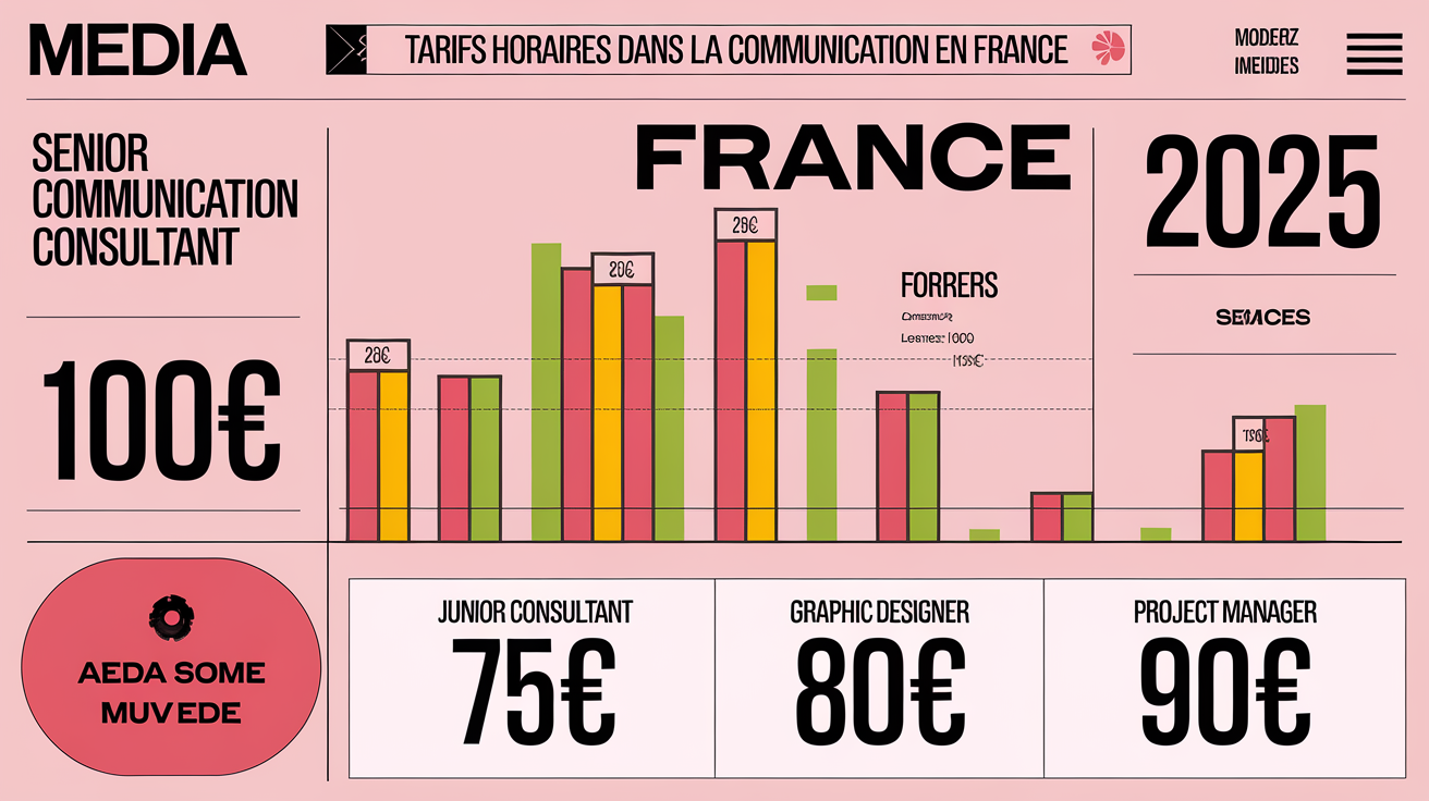 Tableau comparatif des tarifs horaires moyens en communication France 2025